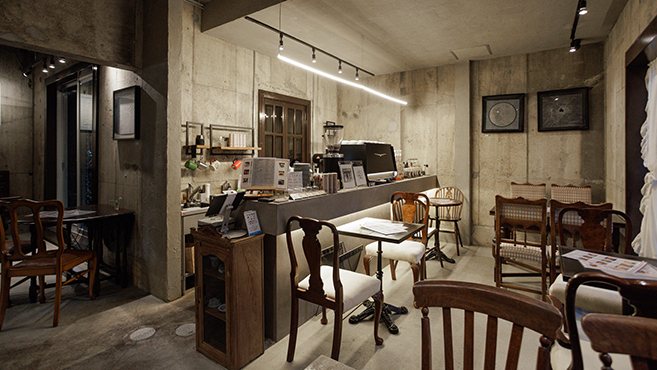 Interior seating and coffee bar