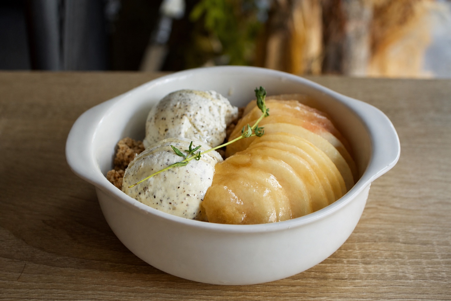 Peach and Earl Grey Greek yogurt bowl with granola
